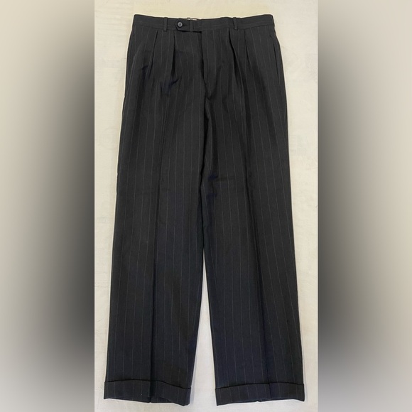 Aquascutum of London Vintage 3 Piece Striped Pleated Wool Suit in Gray Size 44 L - Picture 10 of 15